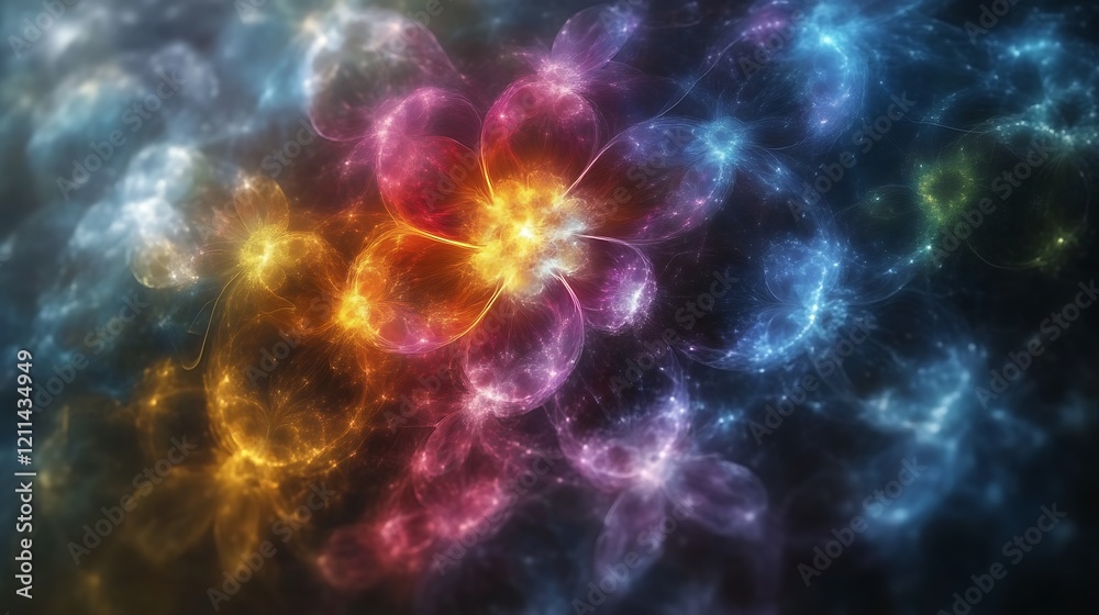 Abstract Cosmic Flower Nebula Glowing Brightly Abstract Cosmic Flower Nebula Glowing Brightly
