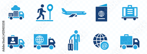 Migration icon set. Containing visa, passport, border, migrant, customs officer, country, immigration and more. 