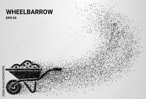 Wheelbarrow of particles. Wheelbarrow consists of small circles. Vector illustration.