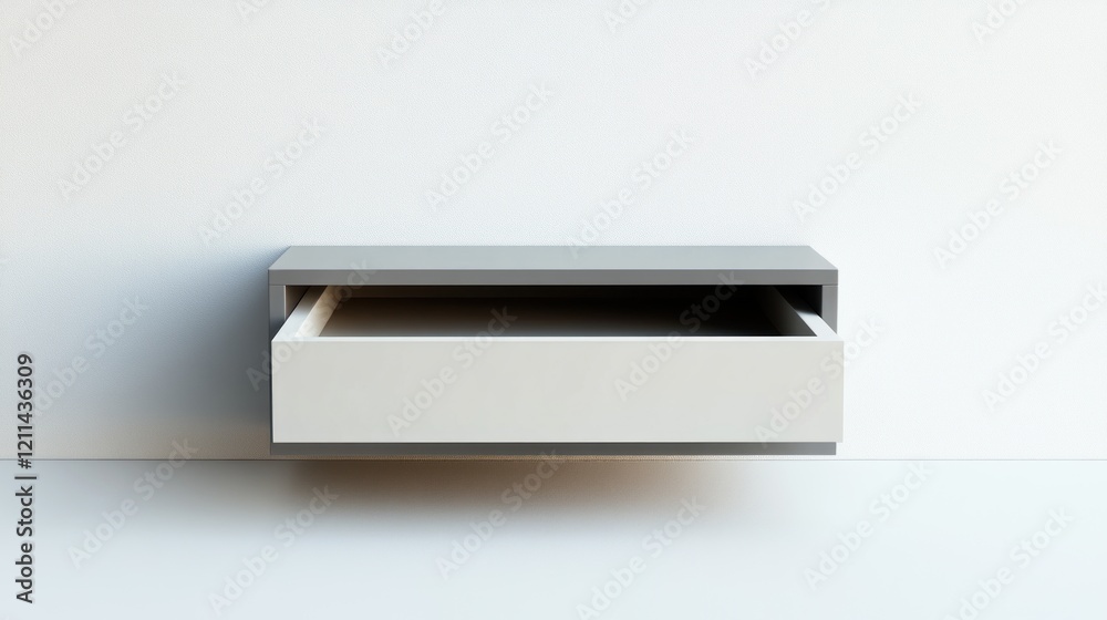 A two-tone drawer in light gray and white, pulled open to reveal an empty interior, standing against a white background. A two-tone drawer in light gray and white, pulled open to reveal an empty interior, standing against a white background.
