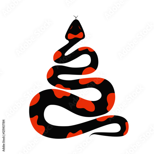 Snake icon. Black and red rattlesnake. Simple snake silhouette, isolated vector illustration. 