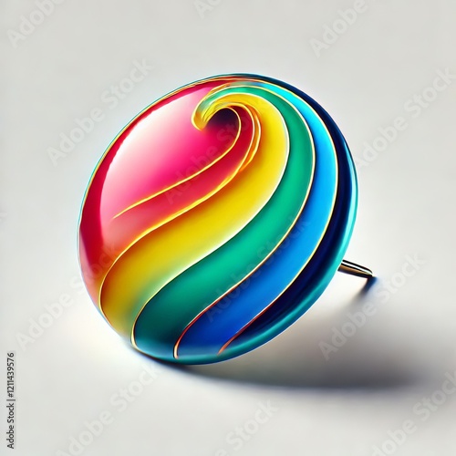 Colorful brooch on white background with vibrant candy design featuring round shapes and Easter-themed decorations photo