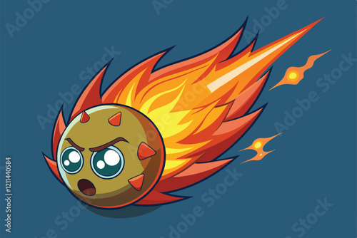 A cartoon fireball character zooms through the sky with an intense expression and fiery trails behind Fire ball Customizable Cartoon Illustration