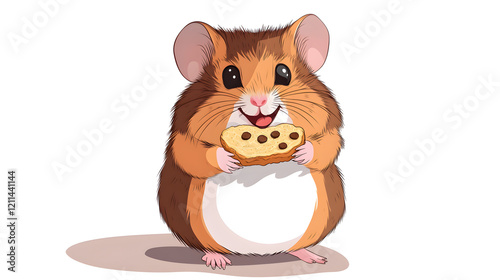 Happy djungarian hamster holds toast on white background, copy space photo