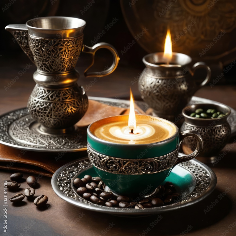 Fototapeta premium Mystical Coffee Moments in Candlelight Glow.jpeg