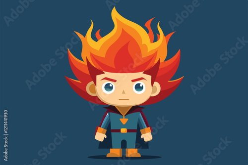 A unique character featuring striking fire hair stands confidently, ready for an adventure in a creative design Fire hair Customizable Semi Flat Illustration