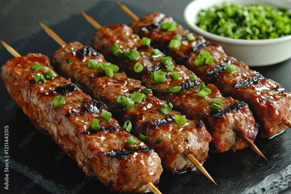 Delicious Grilled Beef Kebabs with Green Onions Delicious Grilled Beef Kebabs with Green Onions
