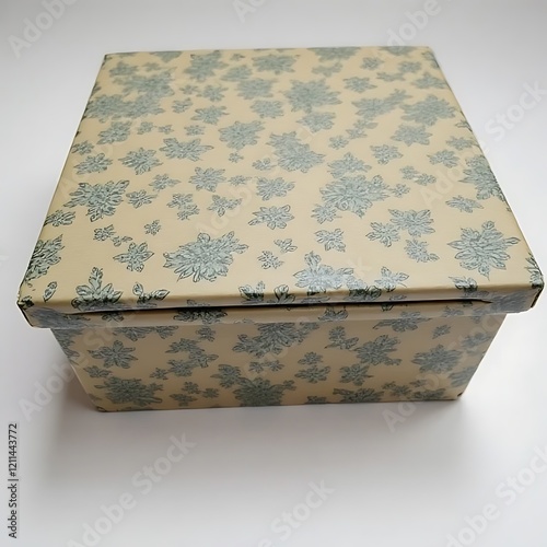 Floral Pattern Gift Box:  A charming kraft paper gift box adorned with a delicate floral pattern in shades of blue, offering a timeless and elegant way to present a special gift. photo