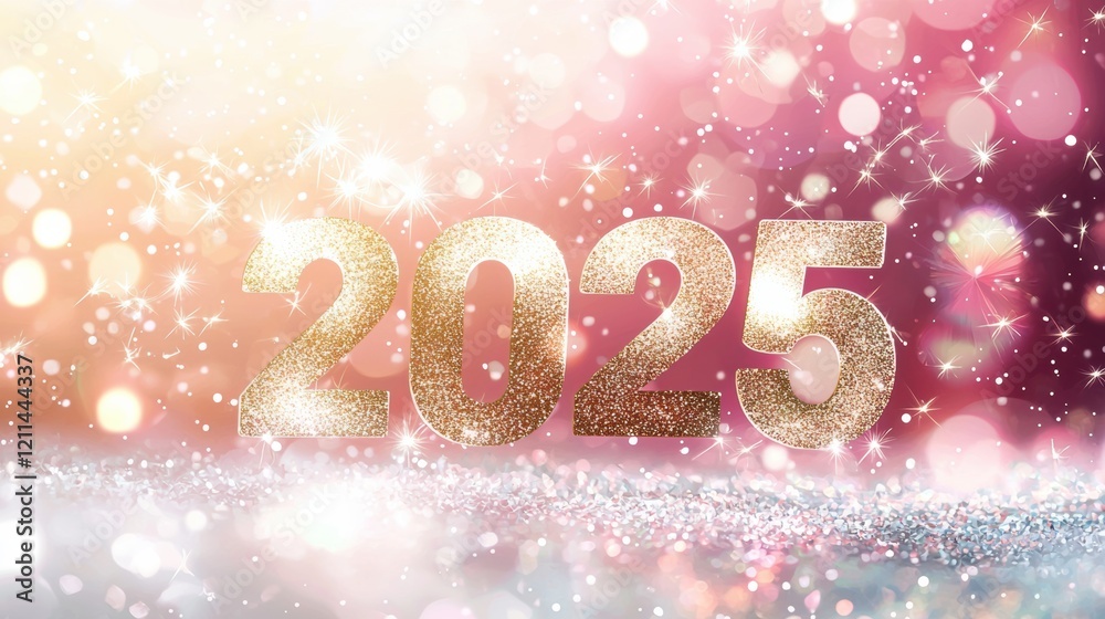 Glowing golden 2025 amidst sparkling confetti and soft bokeh Glowing golden 2025 amidst sparkling confetti and soft bokeh