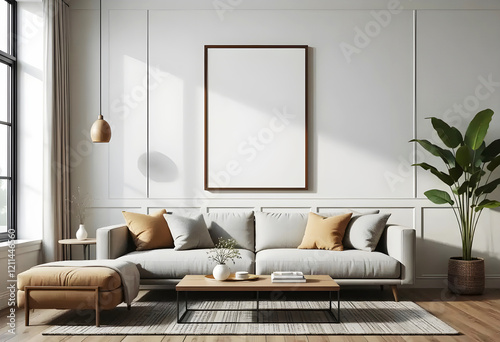 Modern Living Room Interior Poster Mockup | ISO A Paper Size | Stylish Wall Art Display