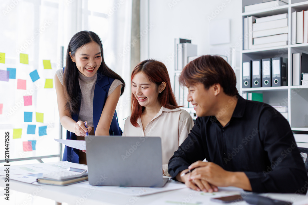Brainstorming Collaboration and successful partnership analysis by Team of Young business Asian people working in an office workspace Brainstorming Collaboration and successful partnership analysis by Team of Young business Asian people working in an office workspace