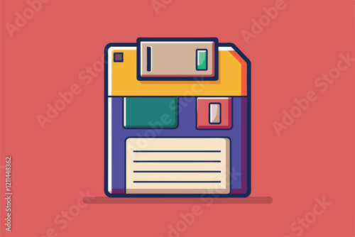 A customizable floppy disk illustration in vibrant colors, highlighting retro data storage design elements Floppy disk Customizable Flat Illustration