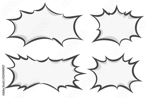 Comic speech bubble. Vector cartoon manga frame with bomb explosion effect. Boom clouds for text on white background. Surprise box for sale banner. Retro pop art template