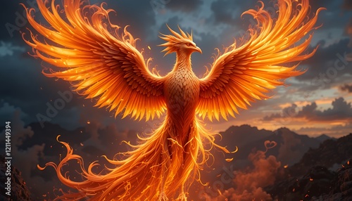 Fiery Phoenix Rising Majestic Mythical Bird Artwork