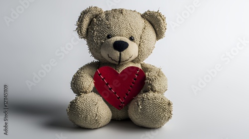 Broken Heart Teddy: A poignant image of a worn teddy bear clutching a mended heart,