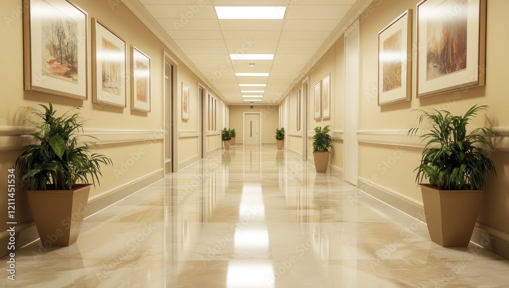 Fototapeta premium Serene Hospital Corridor Interior Design