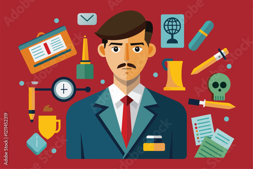 A forensic expert is portrayed with essential tools of investigation in a vibrant, illustrative style Forensic expert Customizable Semi Flat Illustration