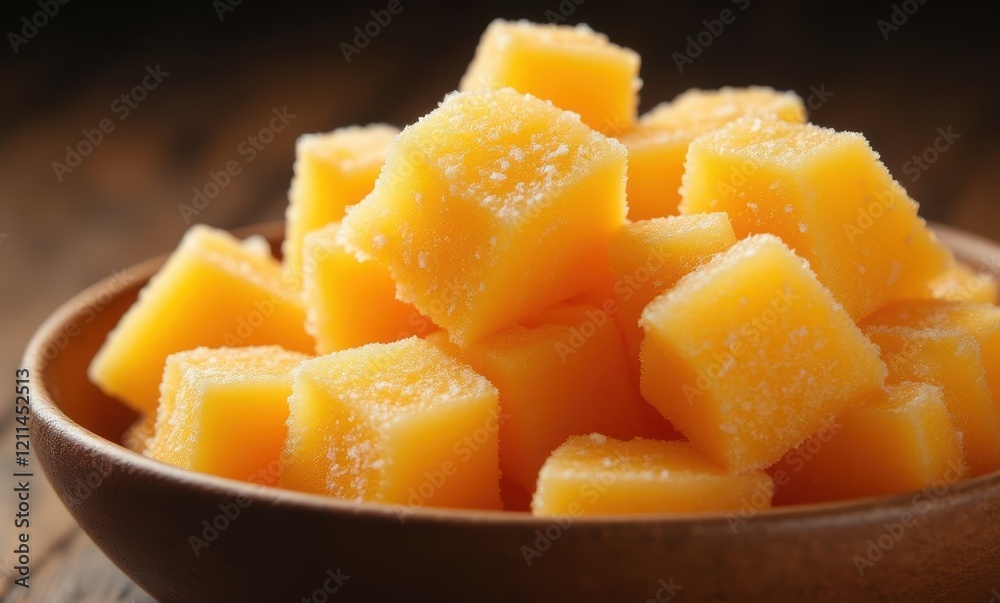 Delicious yellow mango cubes in a bowl Delicious yellow mango cubes in a bowl
