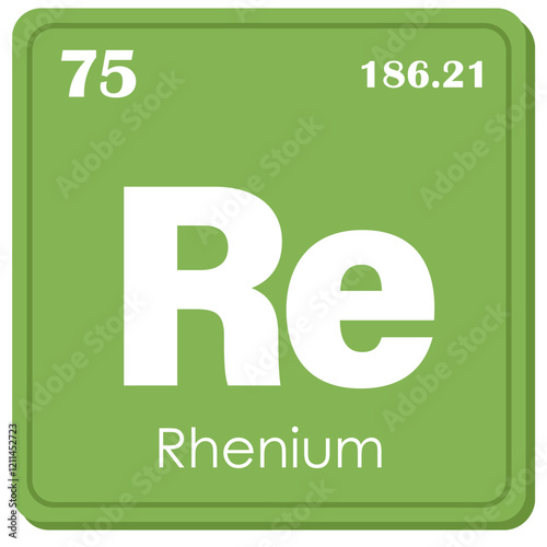 Rhenium Chemical Element Square Icon in Periodic Table Isolated on White Background	