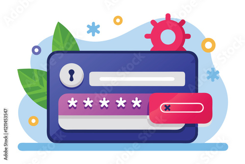 A flat illustration showing a password reset interface with a lock and password fields designed for customization Forgot password Customizable Flat Illustration