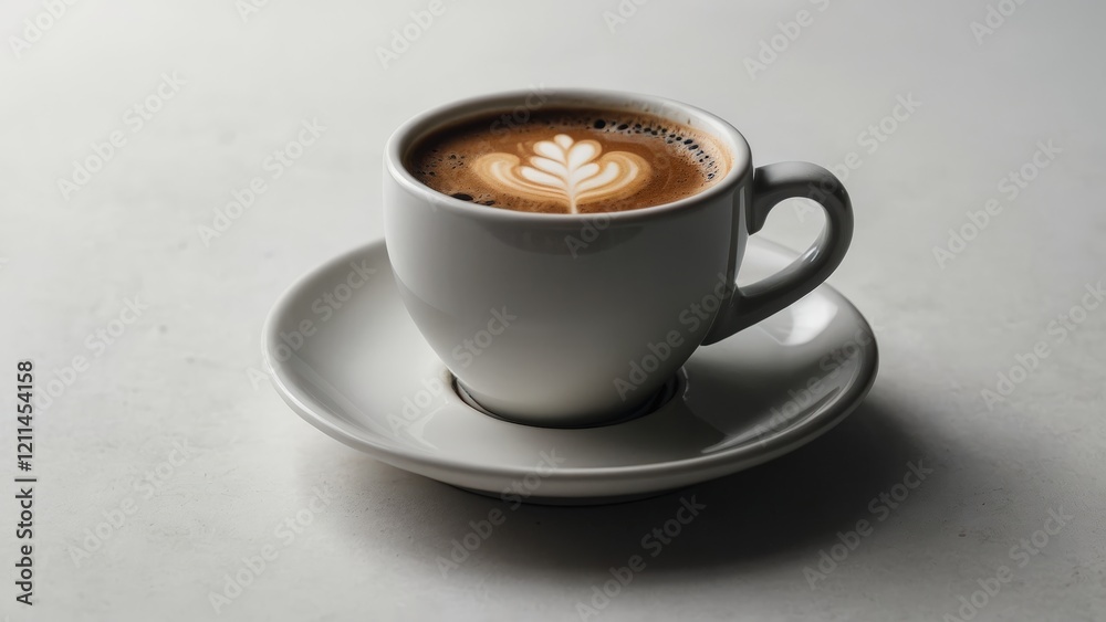 Elegant Cappuccino with Latte Art in White Ceramic Cup Elegant Cappuccino with Latte Art in White Ceramic Cup
