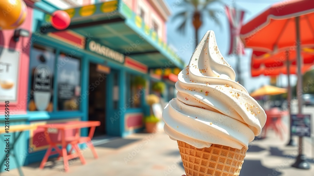Fototapeta premium Delicious Scoop of Ice Cream on Sidewalk