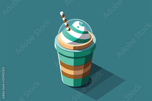 A delightful frappuccino topped with whipped cream and a straw, designed with customizable colors and patterns Frapp Customizable Isometric Illustration