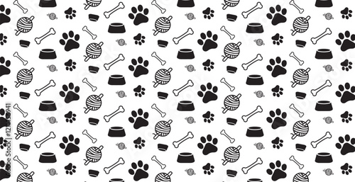 Dog, cat paw and bone seamless pattern vector illustration. Animal, pet, wallpaper, white, background