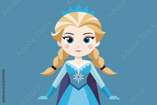 A customizable frozen figure stands confidently against a blue background, showcasing intricate details Frozen figure Customizable Disproportionate Illustration