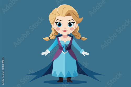 A customizable illustration featuring a whimsical princess figure with a vibrant outfit and playful expression Frozen figure Customizable Disproportionate Illustration