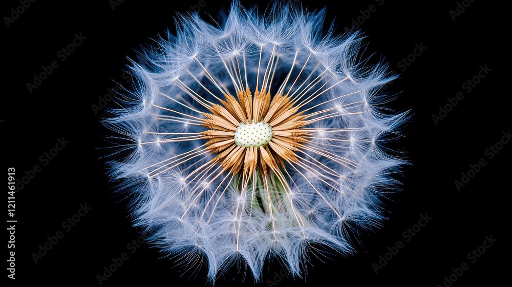 A vibrant dandelion flower with a dark background, highlighting the details of the yellow petals and seeds A vibrant dandelion flower with a dark background, highlighting the details of the yellow petals and seeds