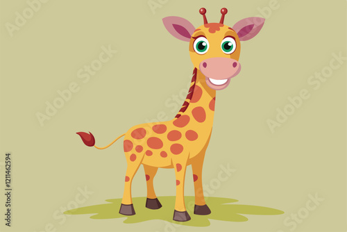 A playful cartoon giraffe smiles cheerfully in a vibrant, colorful landscape Funny giraffe cartoon
