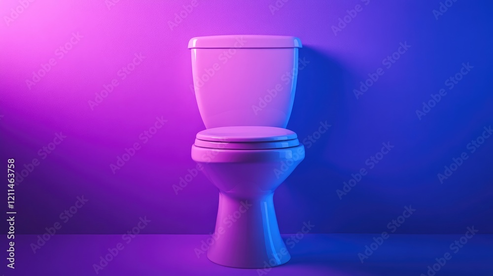 A bright white toilet in front of a lavender blue background, evoking tranquility and cleanliness. A bright white toilet in front of a lavender blue background, evoking tranquility and cleanliness.