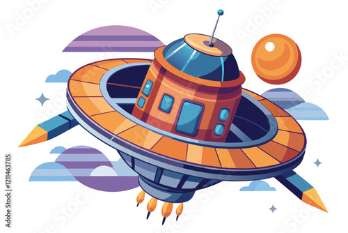 A futuristic space probe is showcased against a clean white background, representing advanced technological exploration Futuristic space probe on a white background, concept of space exploration,