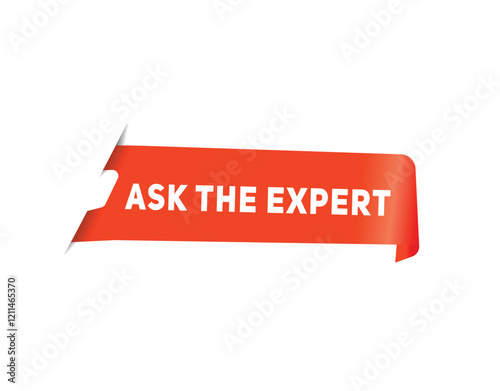 Ask the expert label modern design element or banner template. Red vector on white background.