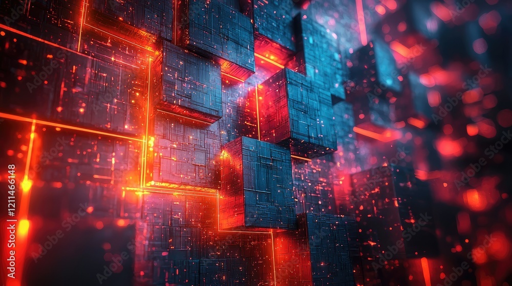 Abstract Digital Cubes Glowing Red And Blue Abstract Digital Cubes Glowing Red And Blue