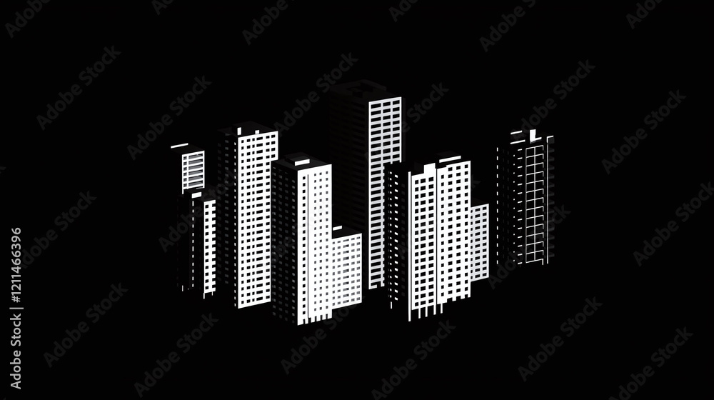 Minimalist monochrome isometric city with high-rise buildings and detailed urban street layouts. Minimalist monochrome isometric city with high-rise buildings and detailed urban street layouts.