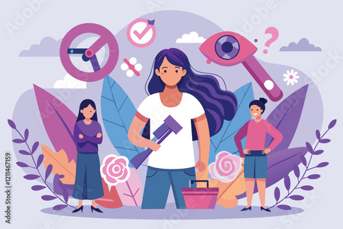 Women stand strong, promoting awareness and empowerment against gender violence in vibrant, creative artwork Gender violence Customizable Semi Flat Illustration