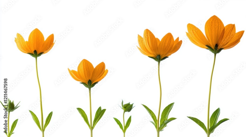 Fototapeta premium Vibrant Yellow Flowers on White Background Showcasing Natural Beauty