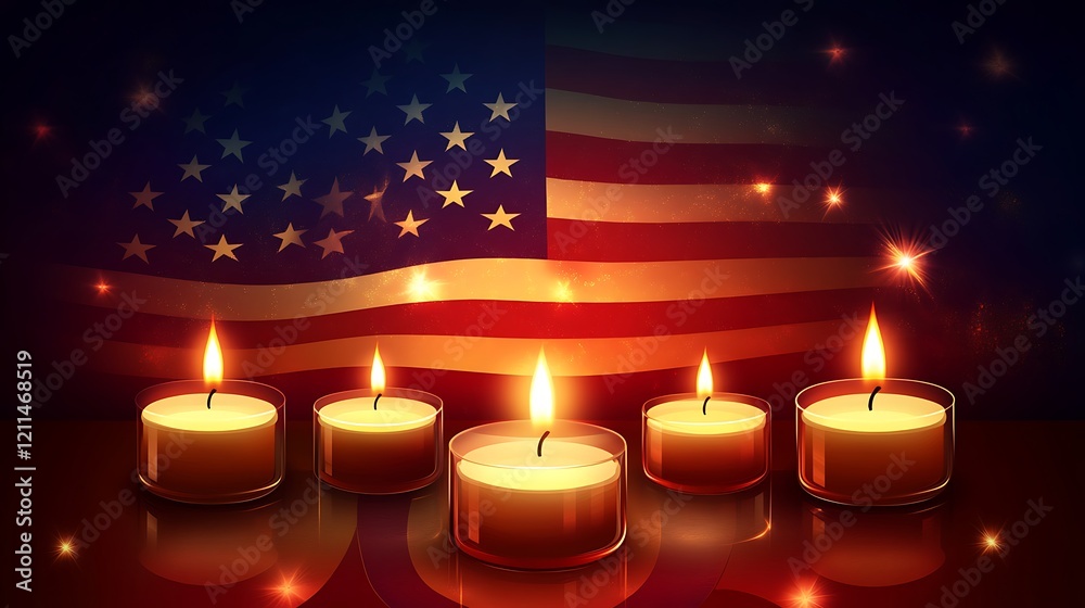 a group of candles in front of a flag a group of candles in front of a flag