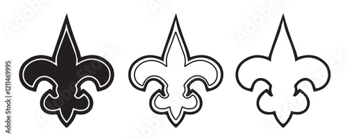 Fleur De Lis icon. Vector illustration. Fleur de lys vintage design element or icon in black suitable for heraldry and classic decoration design in various shapes.