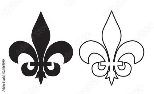 Fleur De Lis icon. Vector illustration. Fleur de lys vintage design element or icon in black suitable for heraldry and classic decoration design in various shapes.