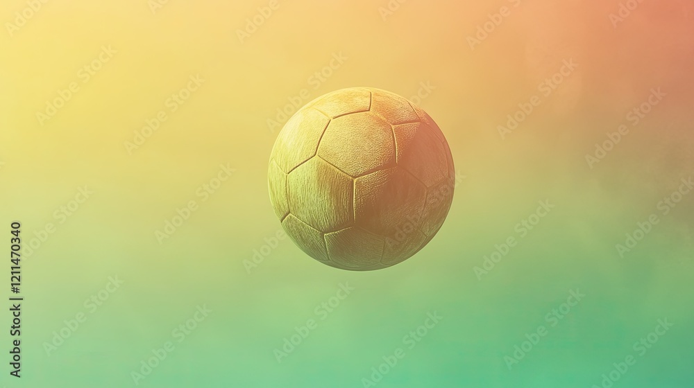 Naklejka premium A digital render of a traditional soccer ball floating on a gradient background transitioning from green to yellow.