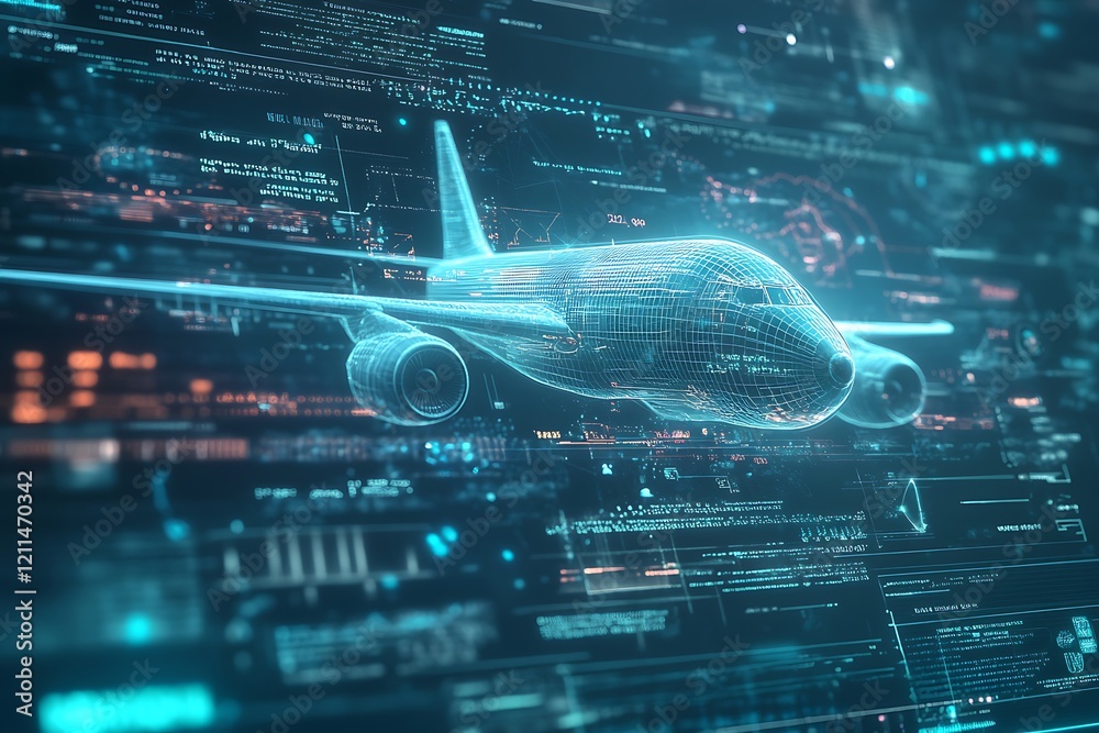 Futuristic Airplane Over a Networked Cityscape Futuristic Airplane Over a Networked Cityscape