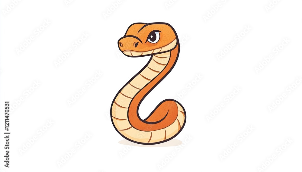Fototapeta premium Cartoon-style snake character with a friendly expression, set against a clean white background, ideal for educational use