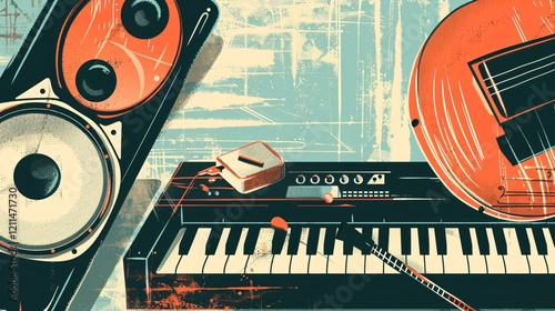 Vintage Music Pop Art Flat Vector Illustration photo