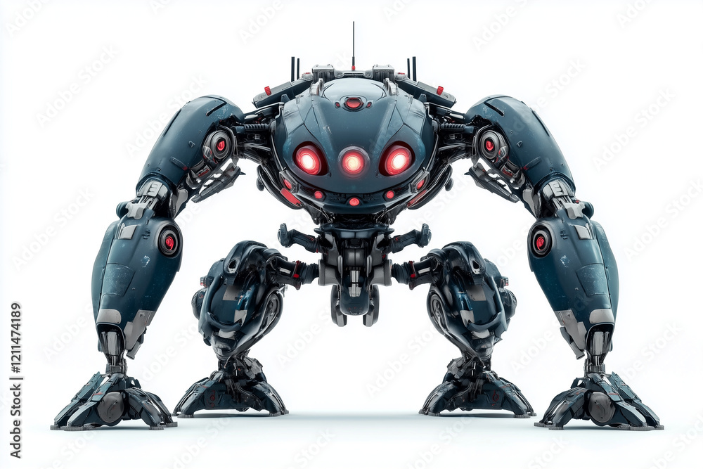 A modern combat robot isolated on a white background. A modern combat robot isolated on a white background.