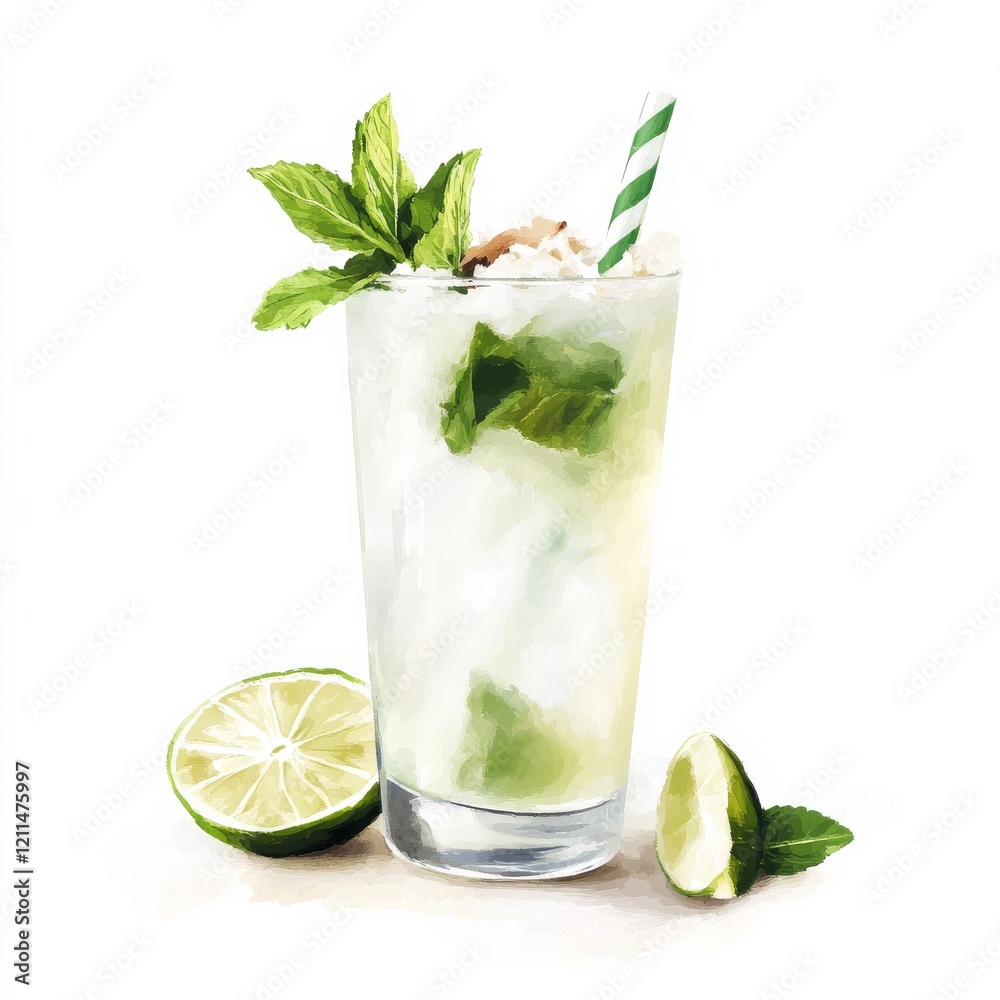 A tropical and refreshing Coconut Mojito cocktail with coconut rum, coconut water, muddled mint leaves