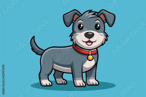 A playful cartoon dog stands happily, ready for fun with a bright blue background Good doggy Customizable Cartoon Illustration