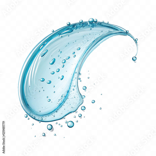 realistic 3d fresh water liquid gel splashes in curve style with many drops isolated on white background